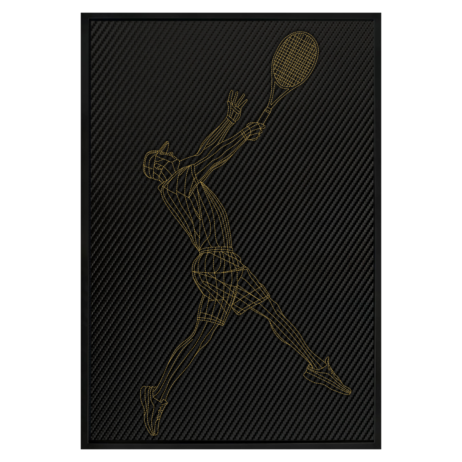 Wandkunst aus Carbonleder, inspiriert von Tennisspielern: Gestickte Stiche 