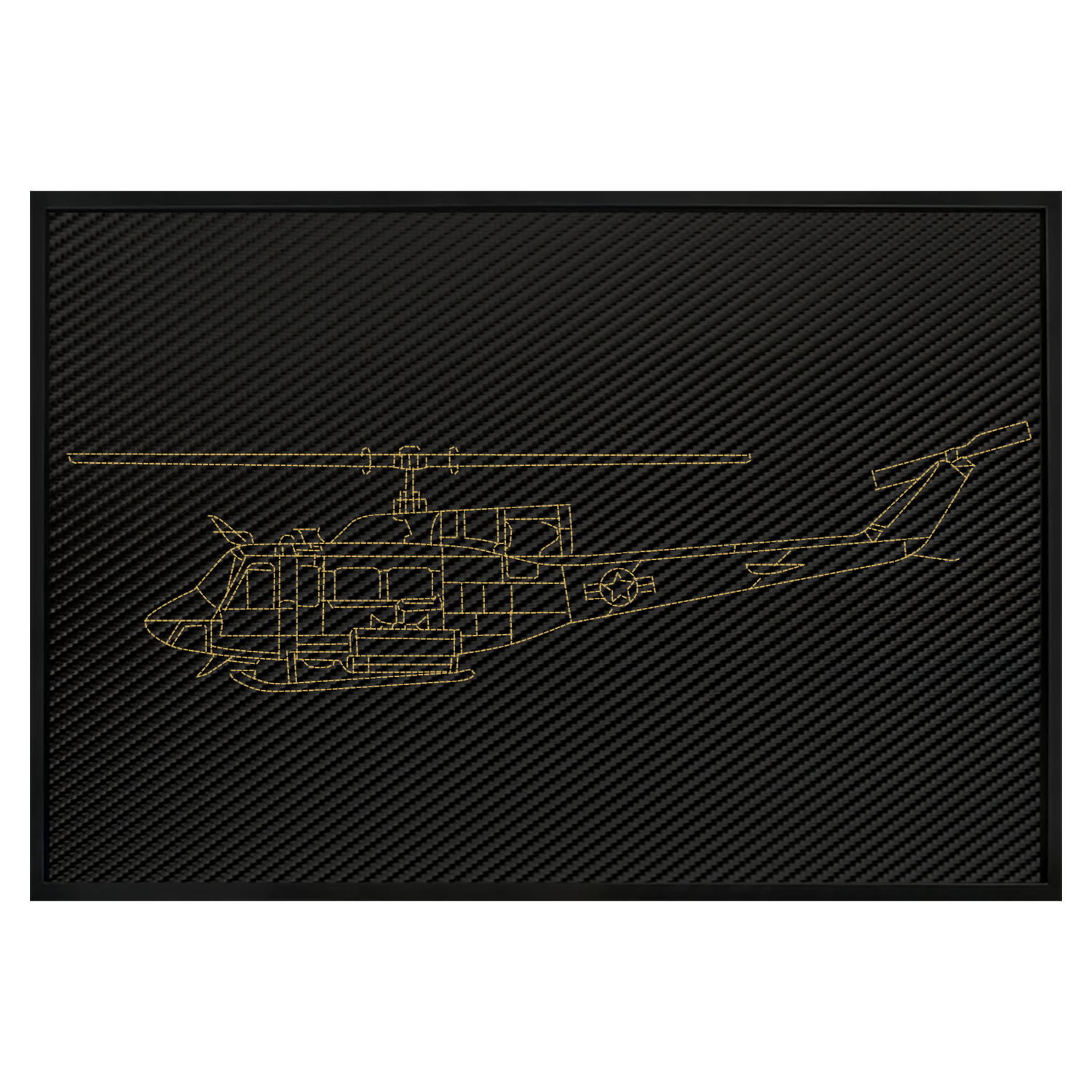 Wandkunst inspiriert von Carbonleder UH-1H Huey: Gestickte Stiche 